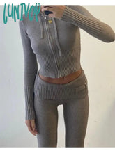 Lunivop Knit Fashion 2 Piece-Set Trousers Hoodie Tracksuit Women Crop Top Knitwear And Women’s
